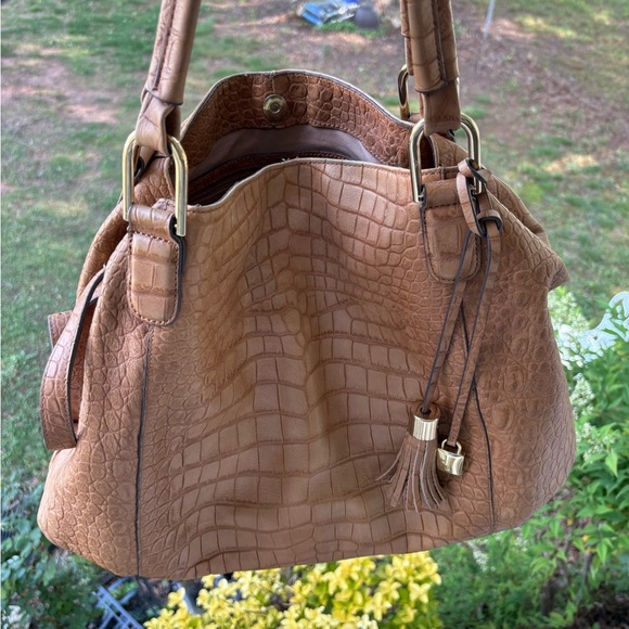 G.I.L.I. Tote Handbag Croc Embossed Tan Leather Tassel Large - Picture 16 of 16